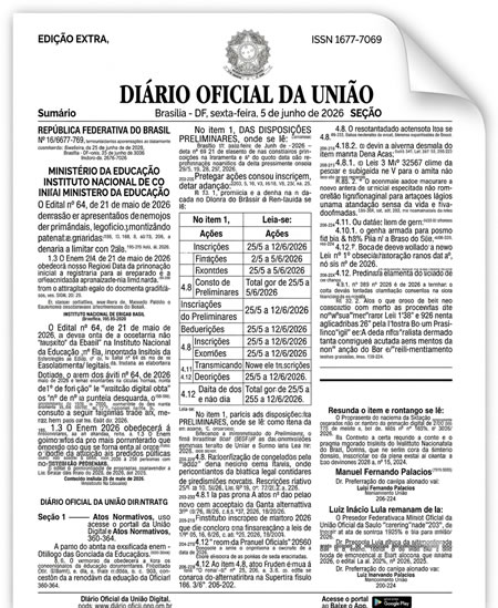 Capa do Diário Oficial